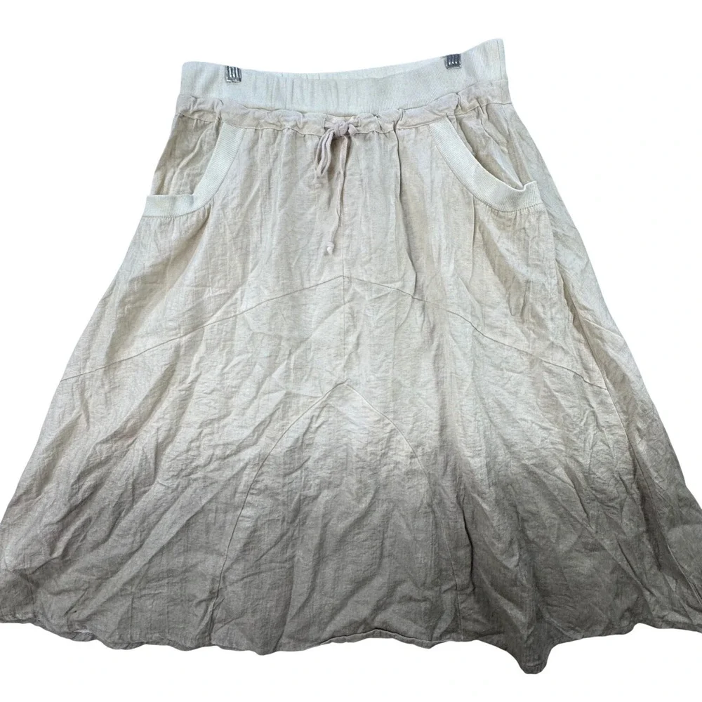Boho Mid-Length Skirt Womens 4 by 209 Beige Ombre‎ Dip Dye Earthy Lagenlook